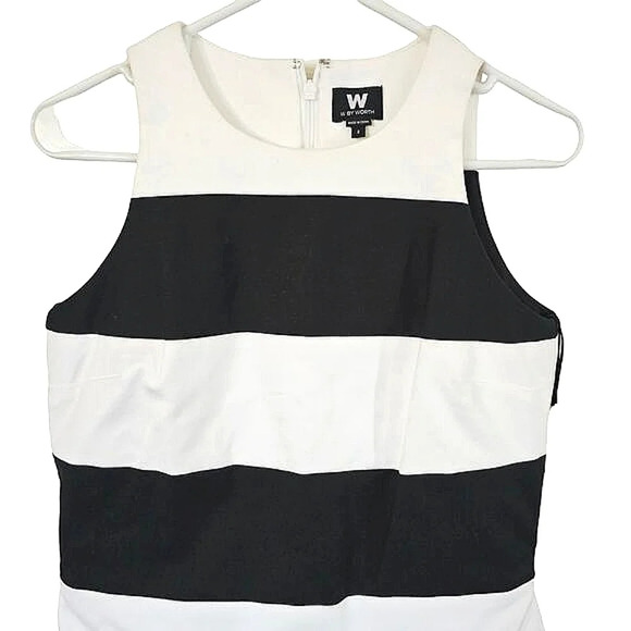 NWT W‎ by Worth Black Dress 2 White Stretch Cotton Twill Stripe Cutaway Mini - Picture 2 of 11